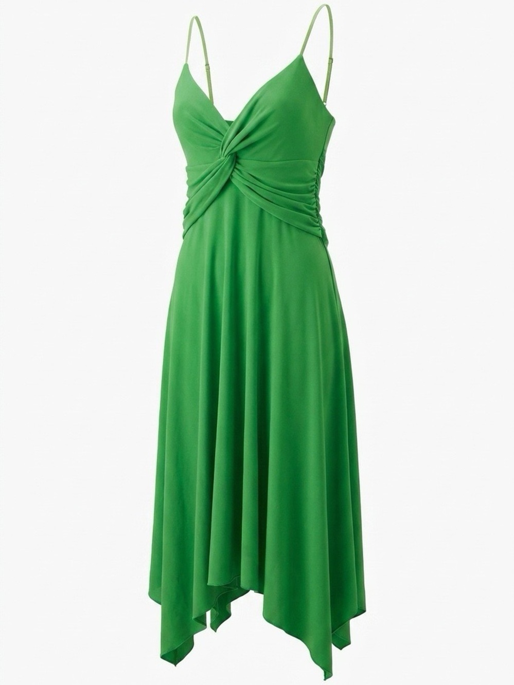 Green Twist-Front Spaghetti Strap Dress